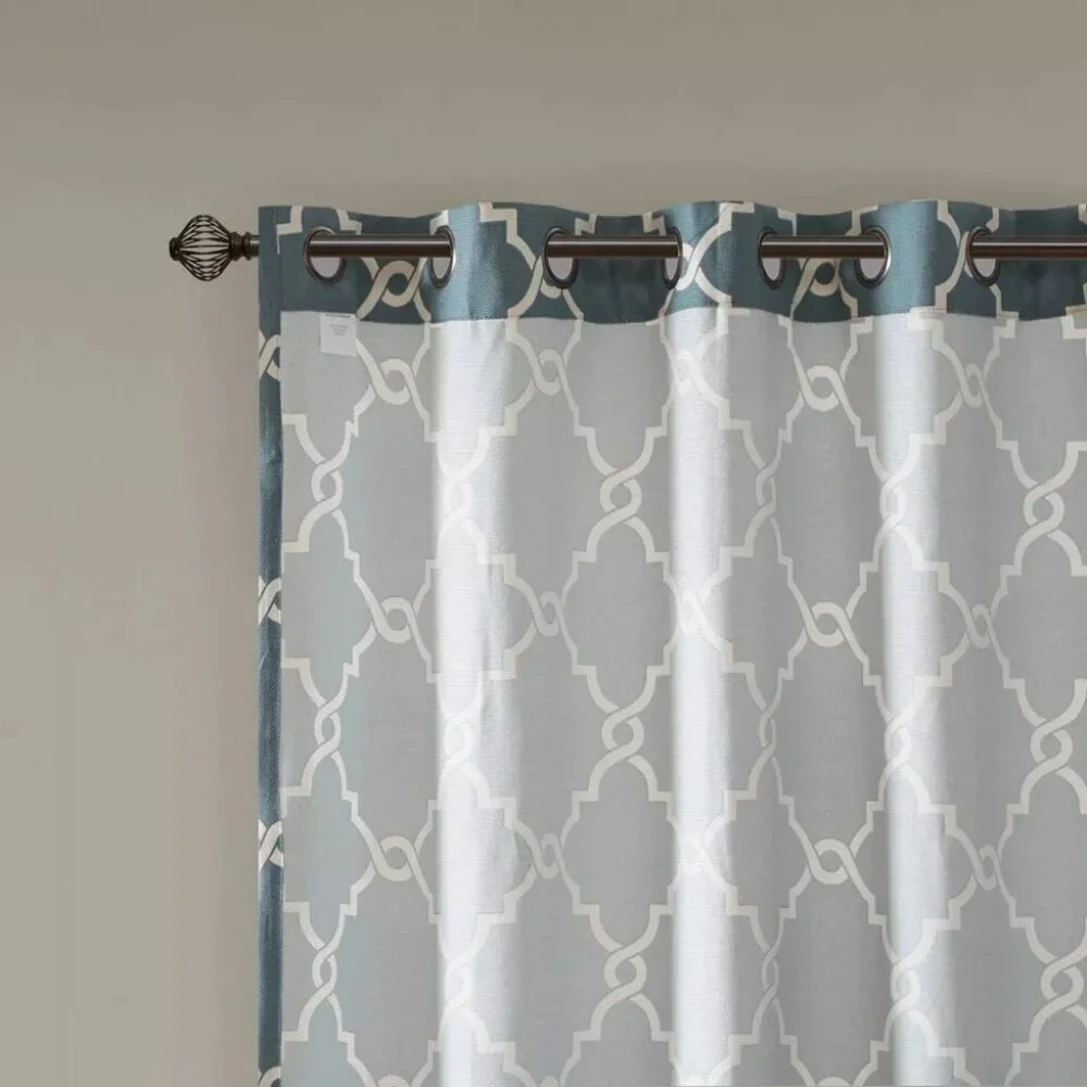 Madison Park Sereno Fretwork Teal Blue Light Filtering Curtain Panel 50